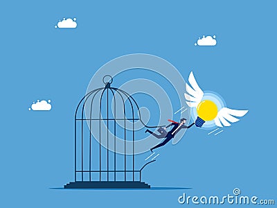 Freedom of thought and imagination. light bulb led a businessman to escape from prison Vector Illustration