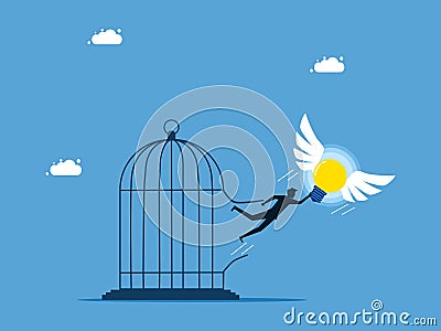Freedom of thought and imagination. light bulb led a man to escape from prison Vector Illustration