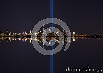 Manhattan Tribute In Light Mirror Reflections Editorial Stock Photo