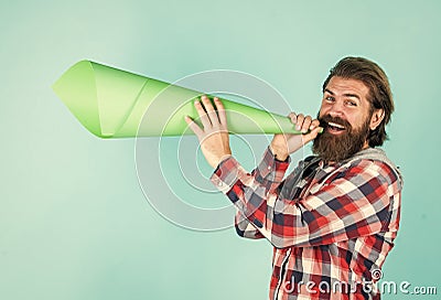 Freedom in veins. Make it heard. oratory and rhetoric. mature crazy mad man pose with megaphone. announcement concept Stock Photo