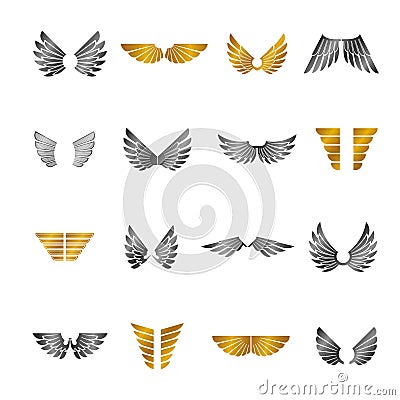 Freedom Wings emblems set. Heraldic Coat of Arms decorative logo Vector Illustration