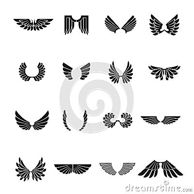 Freedom Wings emblems set. Heraldic Coat of Arms decorative logo Vector Illustration