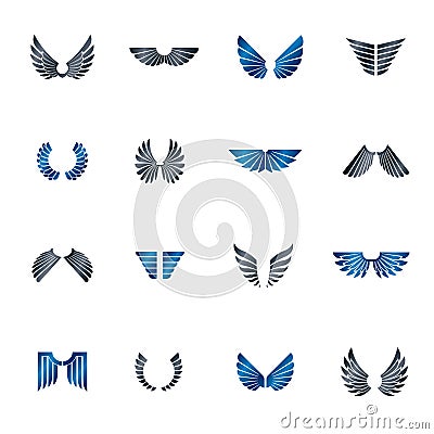 Freedom Wings emblems set. Heraldic Coat of Arms decorative logos isolated vector . Vector Illustration