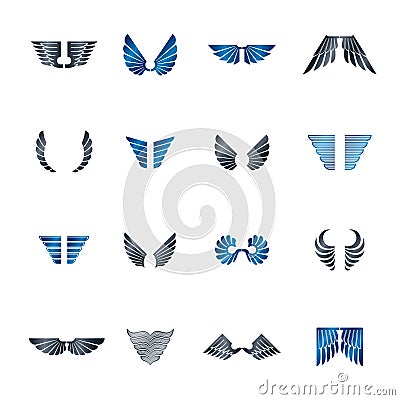 Freedom Wings emblems set. Heraldic Coat of Arms decorative logos isolated vector illustrations Vector Illustration