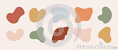 Freeform boho shapes. Abstract irregular random blobs. Modern graphic design elements. Vector set isolated on beige Vector Illustration