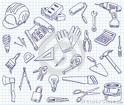 Freehand drawing building materials Vector Illustration