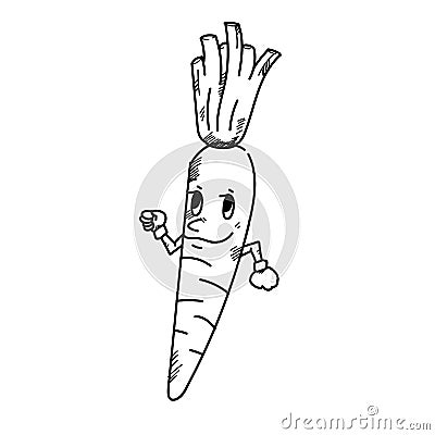 Freehand drawing cartoon character carrot. Stock Photo