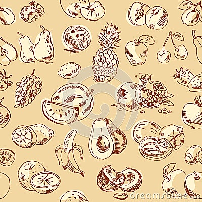 Freehand drawing fruit. Seamless pattern Vector Illustration