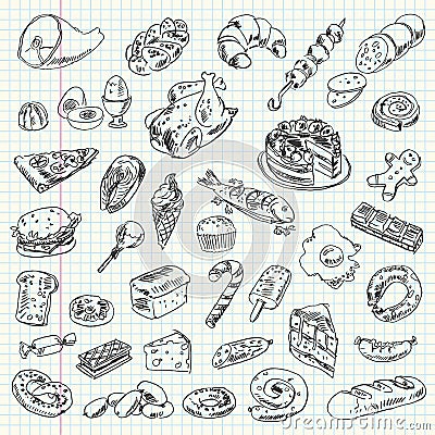 Freehand drawing high-calorie food Vector Illustration