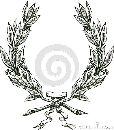 Freehand drawing of laurel branches triumphal wreath with ribbon Vector Illustration