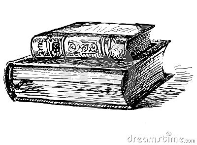 Freehand drawing of old printed closed books Vector Illustration