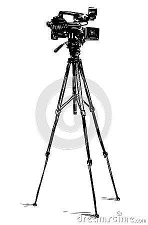 Sketch of professional videocamera on tripod Vector Illustration