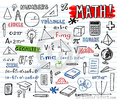 School mathematics doodles, vector set Vector Illustration