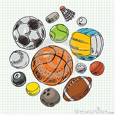 Freehand drawing sport balls Vector Illustration