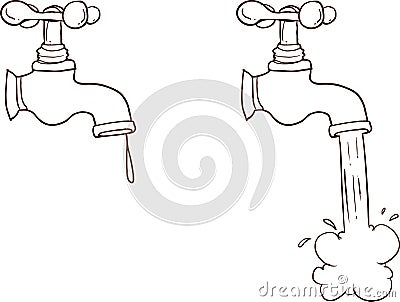 Freehand drawn cartoon running faucet Vector Illustration