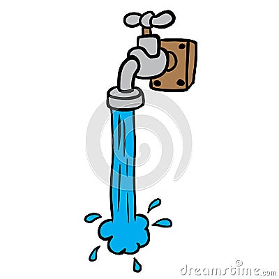 Freehand drawn cartoon running faucet Vector Illustration