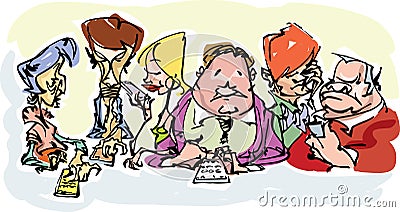 Freehand drawn characters, everybody is mobile communicating Stock Photo