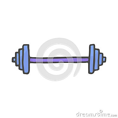 Freehand drawn color cartoon barbell. Vector doodle rod. Vector Illustration