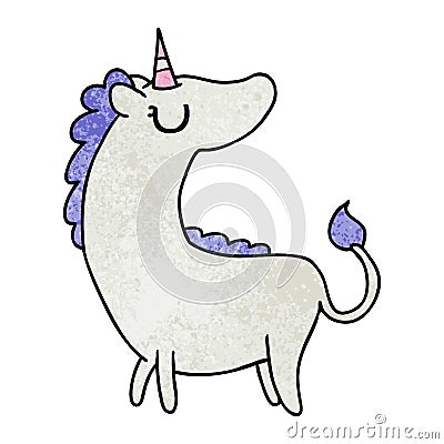 freehand drawn textured cartoon of cute kawaii unicorn Vector Illustration