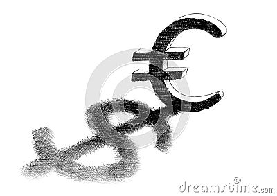 Hand Drawing Of Euro Sign Casting Dollar Shadow Stock Photo