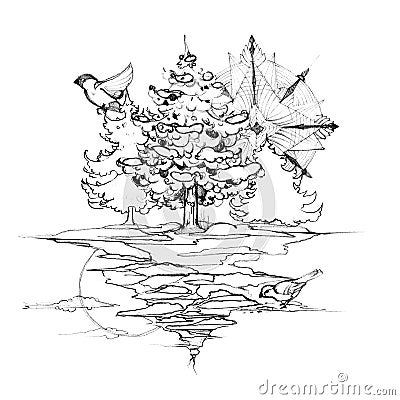 Freehand pencil illustration of Winter Cartoon Illustration