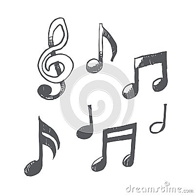 Freehand simple drawn Musical notes, vector illustration sketch Vector Illustration