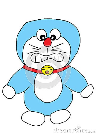 Freehand sketch with computer pen tablet of the Japanese animation character Doraemon Editorial Stock Photo