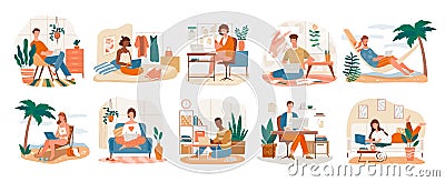 Freelance Character set showing people at work Vector Illustration
