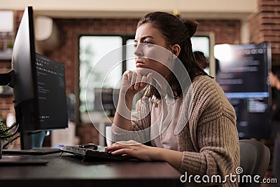 Freelance coder working with html script on terminal window Stock Photo