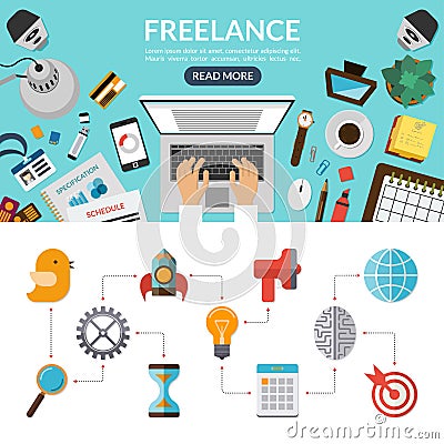 Freelance concept background banner in flat style Vector Illustration