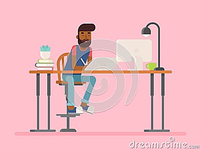 Freelance designer, CG artist character in flat style Stock Photo