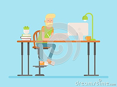 Freelance designer, CG artist character in flat style Vector Illustration