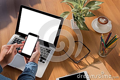 Freelance desktop with accessories Stock Photo