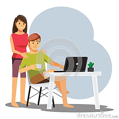 Freelance developer or designer working at home,vector character Vector Illustration