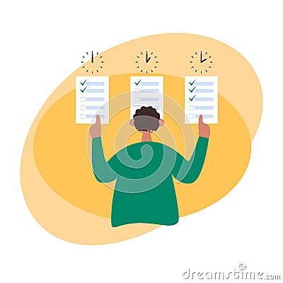 Freelance developer show how many tasks he is solved. Color vector illustration Vector Illustration