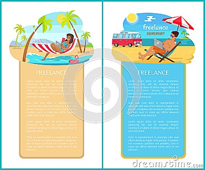 Freelance and Distant Work Advertisements Set Vector Illustration