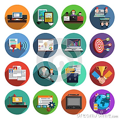 Freelance flat round icons collection Vector Illustration
