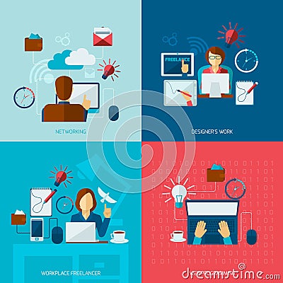 Freelance Flat Set Vector Illustration