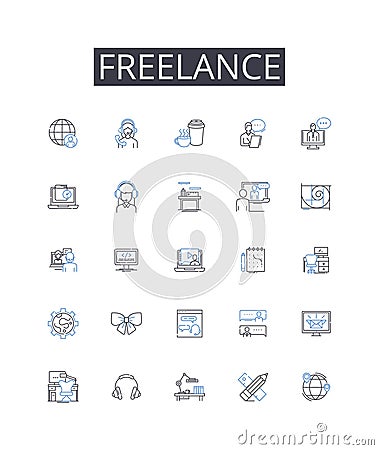 Freelance line icons collection. Independent contractor, Consultant, Self-employed, Soloist, Entrepreneur, Solopreneur Vector Illustration
