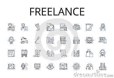 Freelance line icons collection. Independent contractor, Consultant, Self-employed, Soloist, Entrepreneur, Solopreneur Vector Illustration