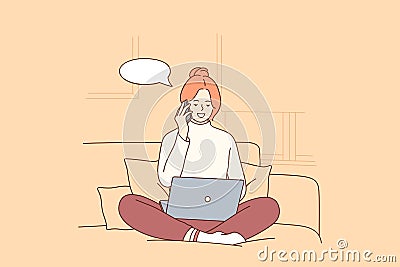 Freelance, online working, distant job concept Cartoon Illustration