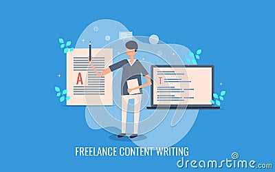 Freelance personal writing content for online brands, content creation, story writing, branding concept. Flat design vector banner Vector Illustration