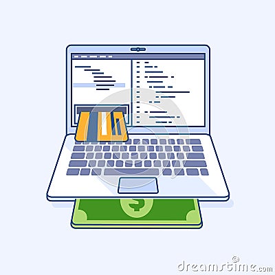 Freelance programming code laptop with income credit card gives Vector Illustration