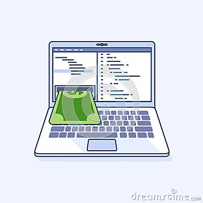 Freelance programming code laptop with income earnings gives mon Vector Illustration