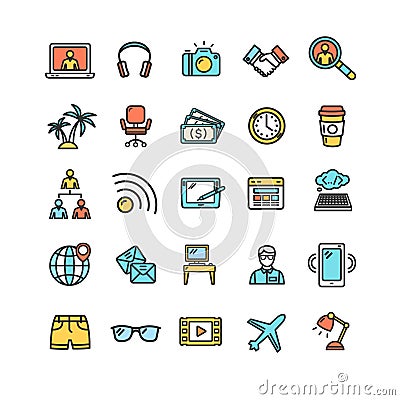 Freelance Signs Color Thin Line Icon Set. Vector Vector Illustration