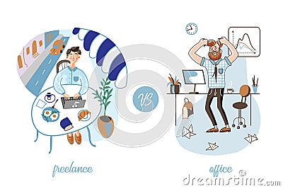 Freelance vs office work vector illustration Vector Illustration