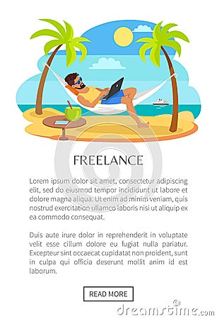 Freelance Web Poster with Text Man Lying Hammock Vector Illustration