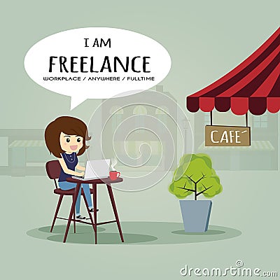 Freelance work anywhere and slow life. Vector Illustration