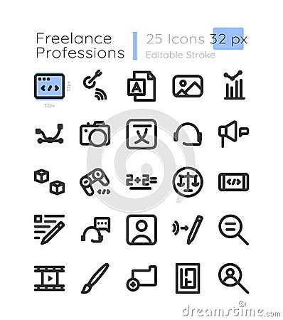 Freelance work linear icons set Vector Illustration