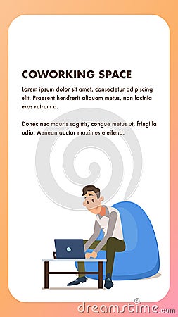 Freelance Worker with Laptop in Beanbag Chair Vector Illustration